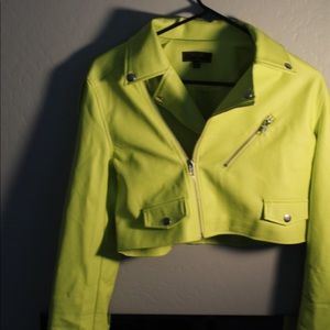 Jacket / lime green leather / Medium / super CUTE